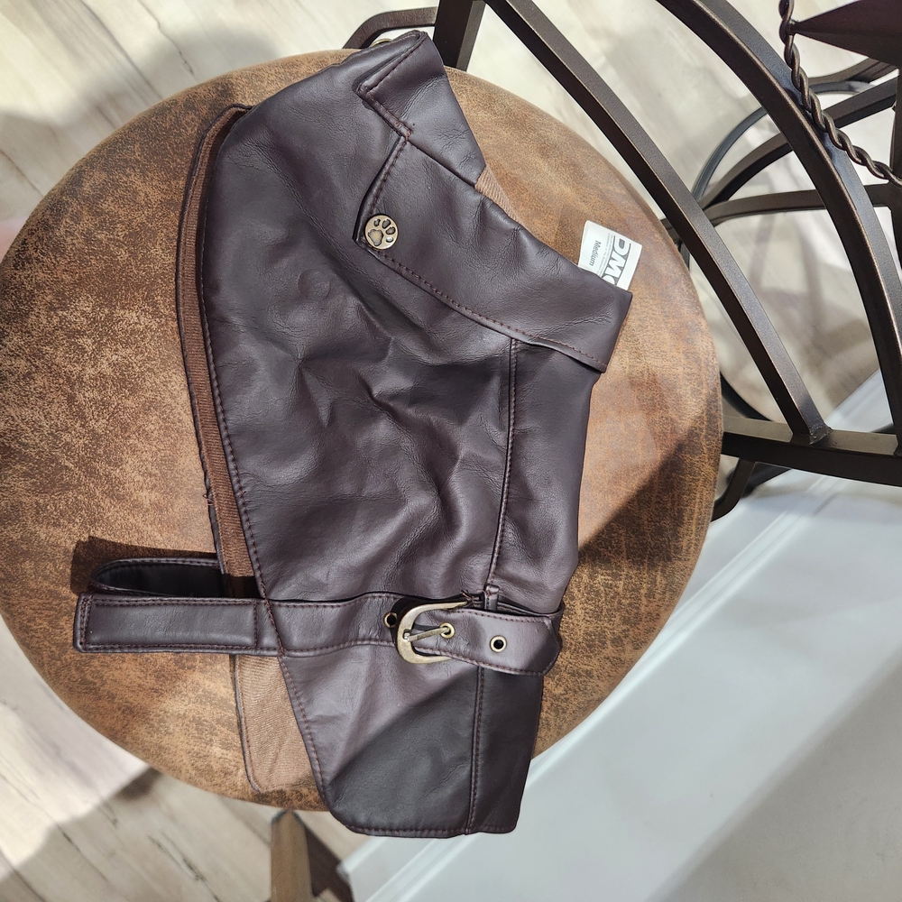 NEW Brown Faux Leather Dog Jacket with Buckle. NWOT
